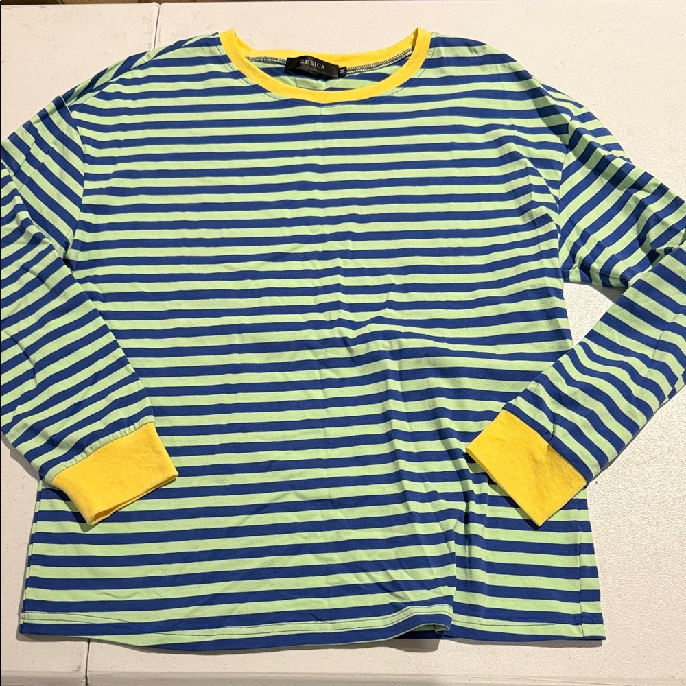 Long Sleeve Tee in Blue and Yellow Stripes